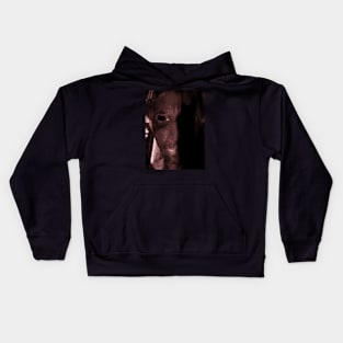 Portrait, digital collage, special processing. Scary face of man. Maniac. Desaturated red. Kids Hoodie